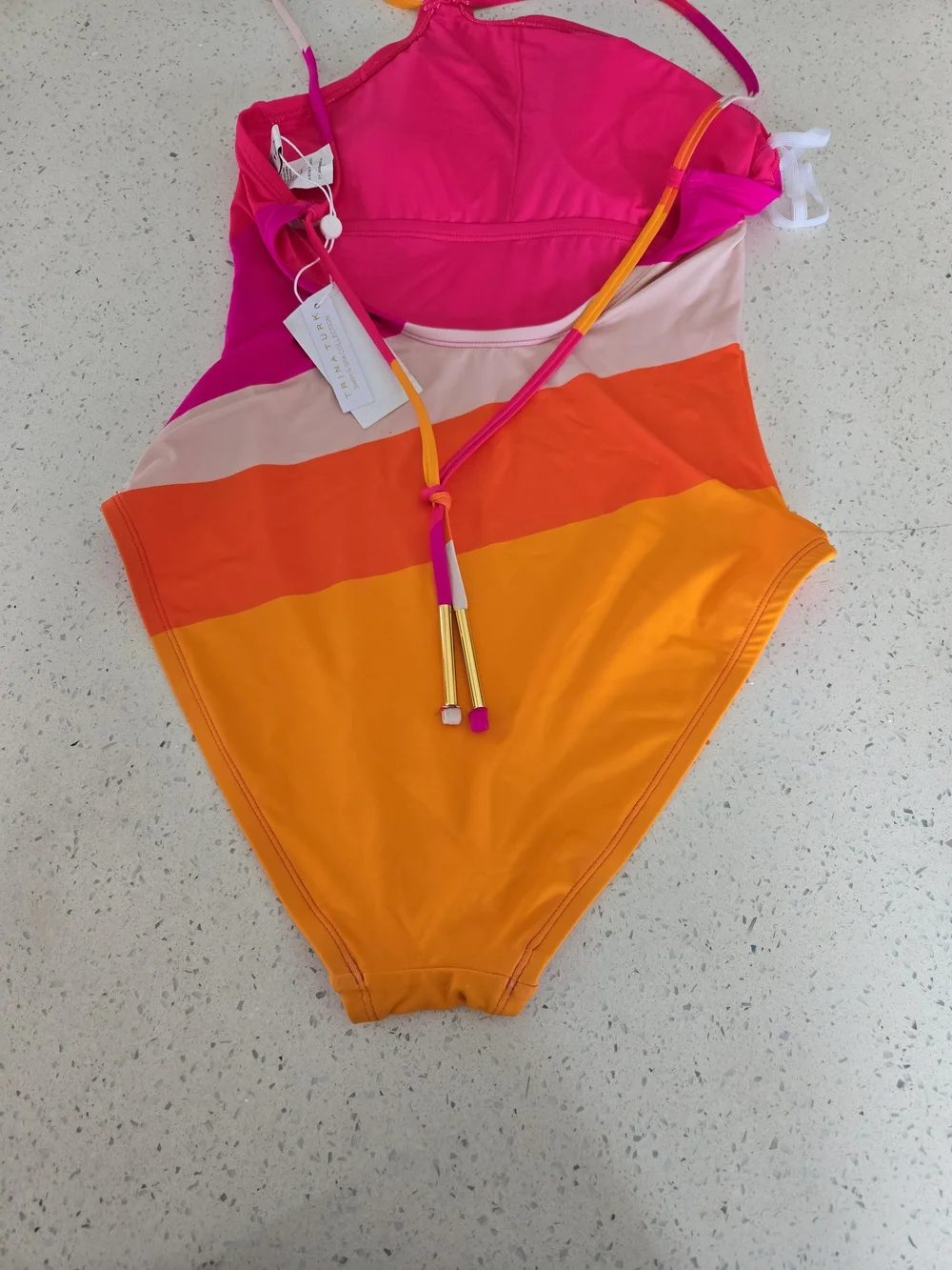 Trina Turk Girls' Diagonal Colorblock One-Piece Swimsuit in Pink, Orange & Cream